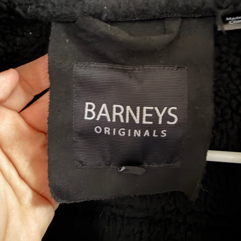 Barneys Original blk faux suede borg Lined Aviator Jacket sherpa-lined bkr sz S - Picture 11 of 13